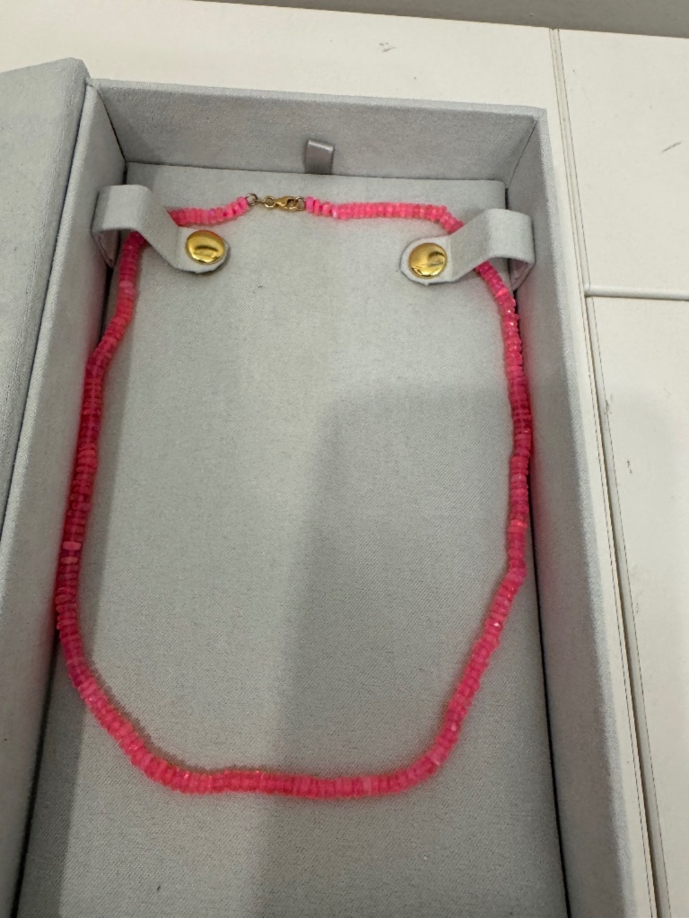 Baby Gold Solid Pink Opal Necklace Brand New in Box